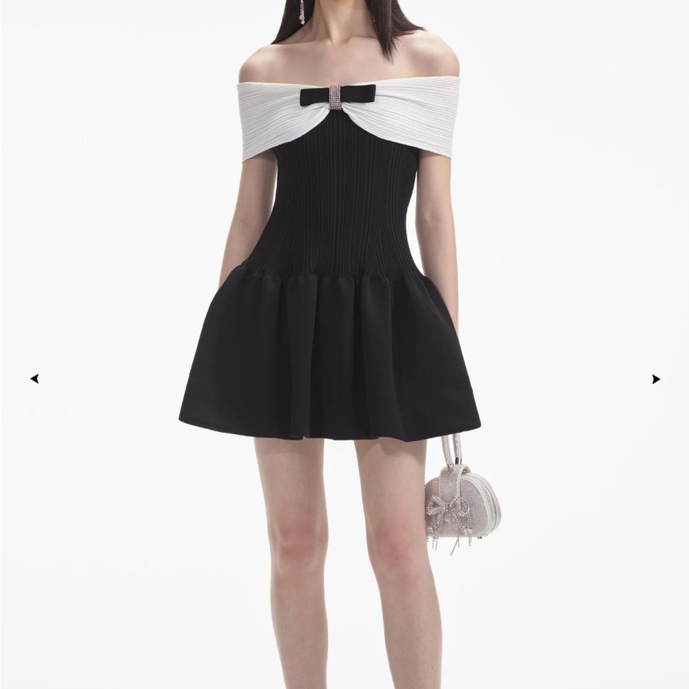 Self-Portrait Black Knit Bow Mini Dress